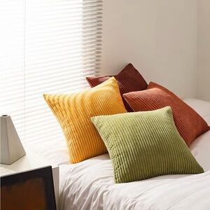 Cozy Corduroy Throw Pillow Cover Set - Yellow, Green, Orange, Red